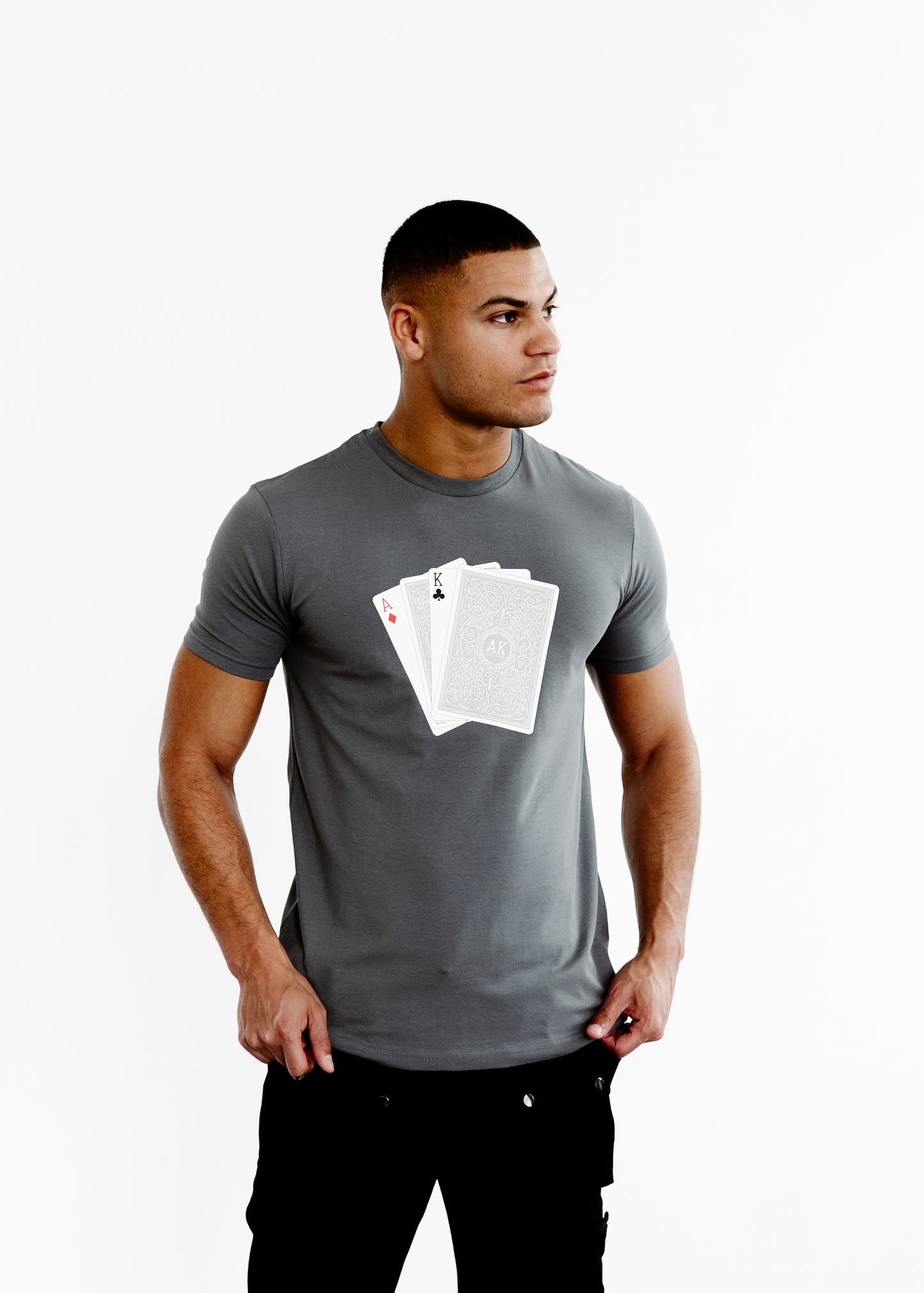Card Print Fitted T-shirt – Grey