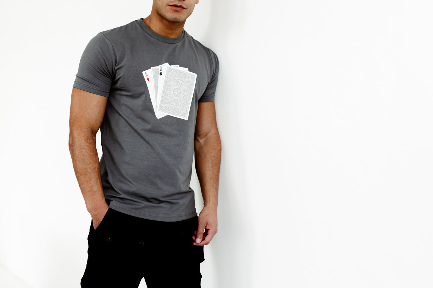 Card Print Fitted T-shirt – Grey