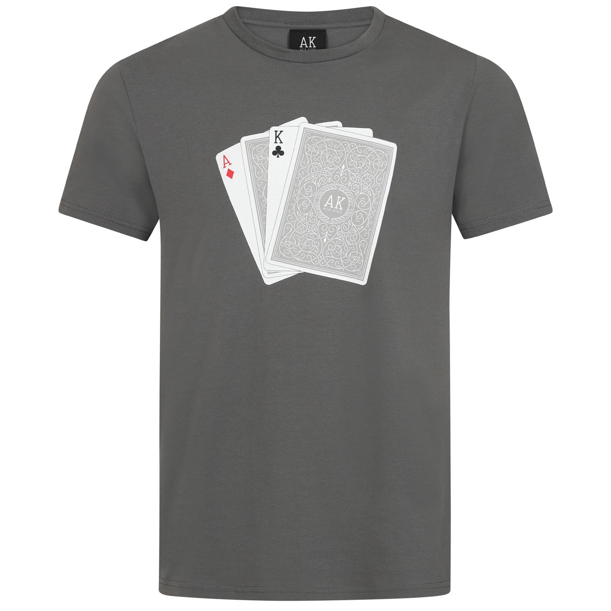 Ace King Card Print T-shirt – Grey